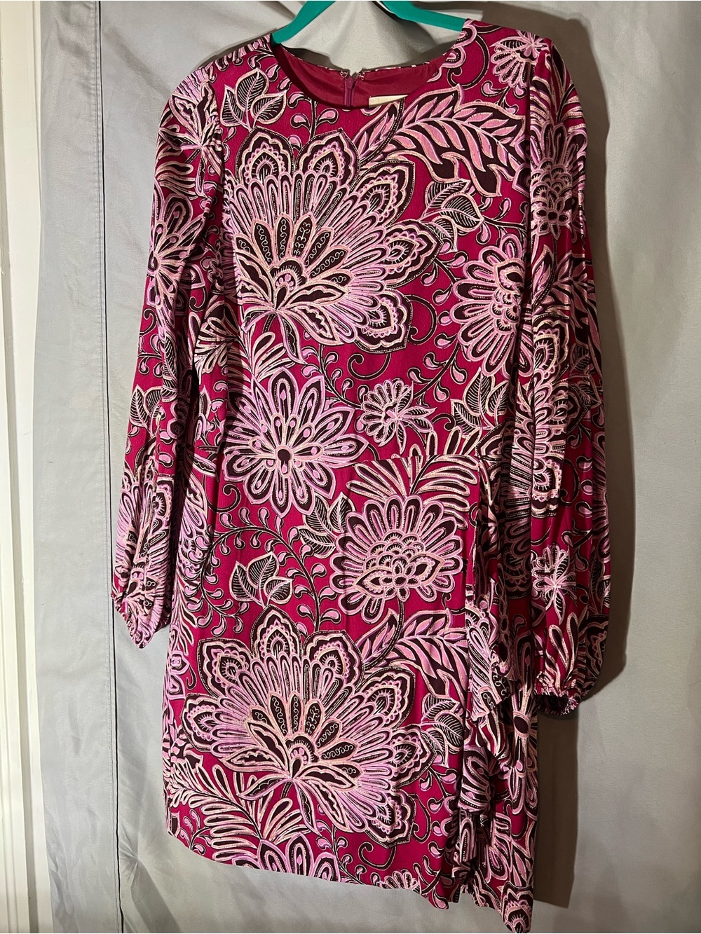 LOFT Pink Floral Long-Sleeve Shift Dress